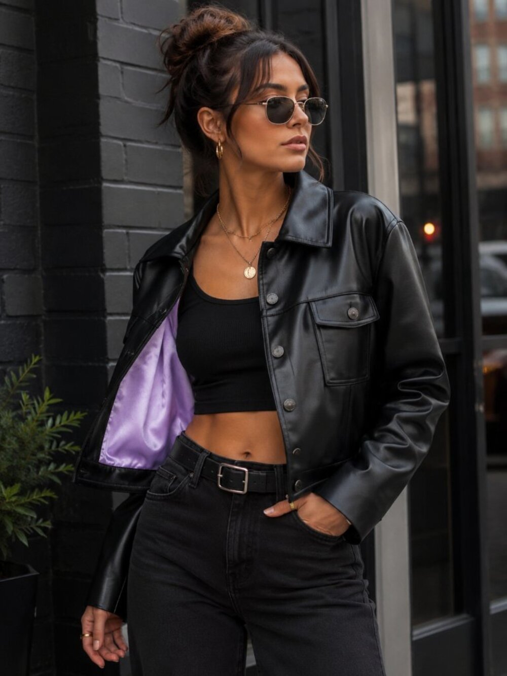 RAMPAGE Black Vegan Leather Jean Jacket - Large - NEW